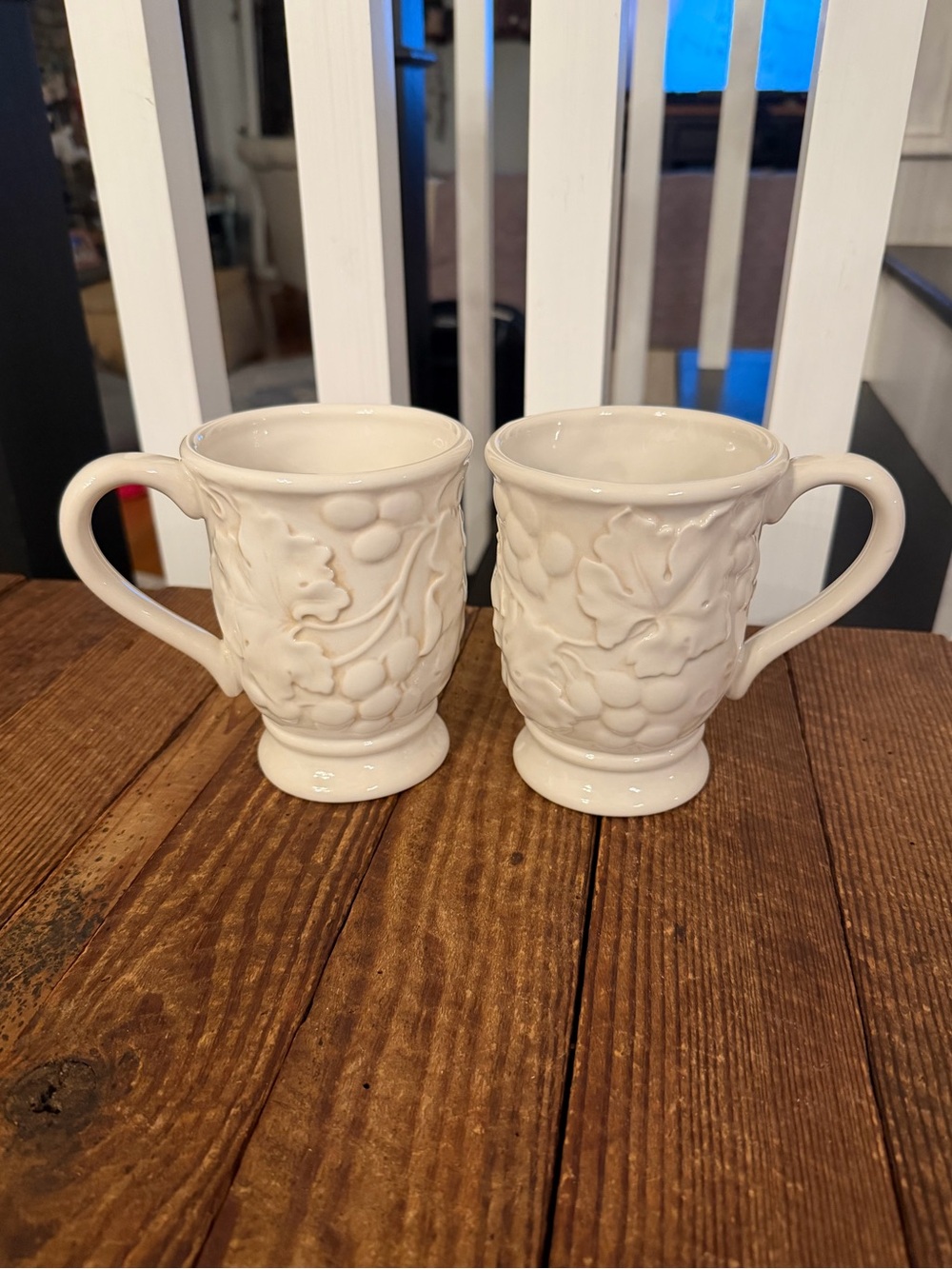 Certified International White Farmhouse Embossed Ceramic Mugs - Pair